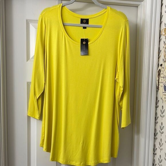 Women's JM Collection bright yellow three-quarter sleeve top NWT - Picture 1 of 7